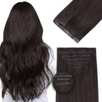 DOORES Clip in Hair Extensions Real Human Hair 18 inch 120g 7pcs Invisible Human Hair Extensions Clip ins, Injected Seamless PU Clipins Virgin Invisi Edge Natural Straight, 2A Light Dark Brown