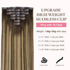 GOO GOO Clip in Hair Extensions Real Human Hair, Remy Human Hair Extensions Clip ins for Women, Natural Human Hair, 18inch 130g 7Pcs, 4/27/4 Balayage Chocolate Brown to Caramel Blonde