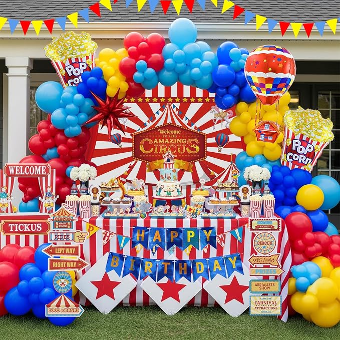 Circus Theme birthday party decorations & include red blue yellow balloon - Image 3