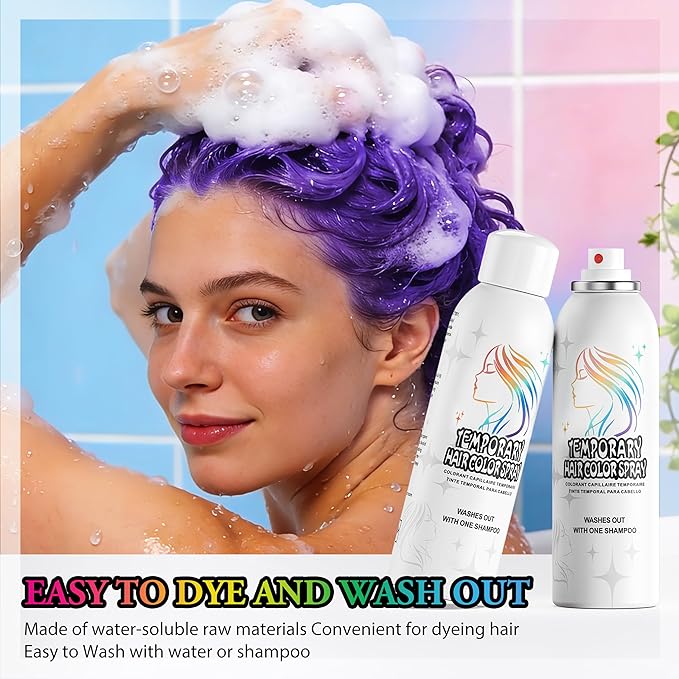 Temporary Hair Color Spray | 150ml Instant Hair Spray for Adults & Kids | Washable & Non-Sticky, Gentle Formula, Purple | Halloween, Cosplay, Costume Party, Festivals