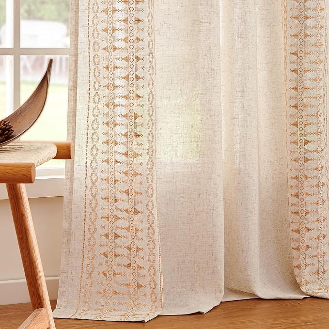 jinchan Boho Curtains Embroidered Linen Blend Window Curtains - Image 8