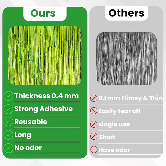 Matte Lime Green Tinsel Foil Curtains Backdrop Party Decorations | 2 PCS - Image 5