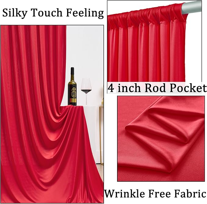 20ft x 10ft Wrinkle Free Red Backdrop Curtains - Image 2