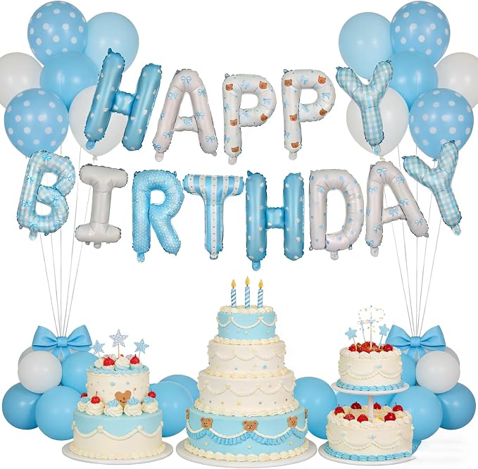 Blue Happy Birthday Balloon Letter Banner, 16-inch Happy Birthday | Bow Little - Image 6