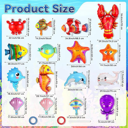 16 Pcs Ocean Animal Balloons, Under The Sea Balloons, Fish Lobster Octopus - Image 2