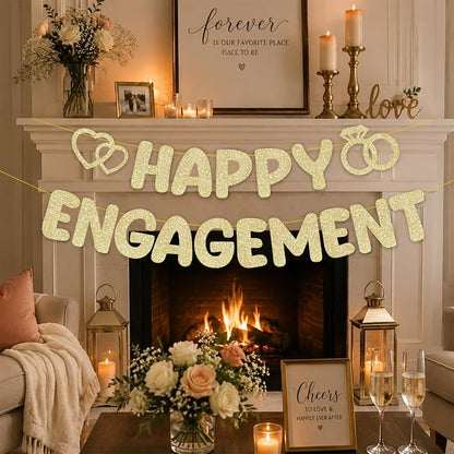 Pre-Strung Engagement Party Decorations, Glitter Happy Engagement Banner - Image 2