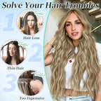 KooKaStyle Clip in Synthetic Hair Extensions Long Wavy 4PCS Thick Hairpieces Light Brown mix Golden Blonde Fiber Double Weft Natural Hair Extensions 20 Inch for Women