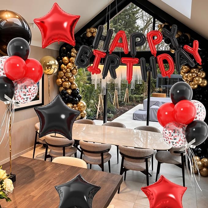 29PC Red Black Happy Birthday Balloon Banner, 16 Inch 3D Letter Banner Sign - Image 3