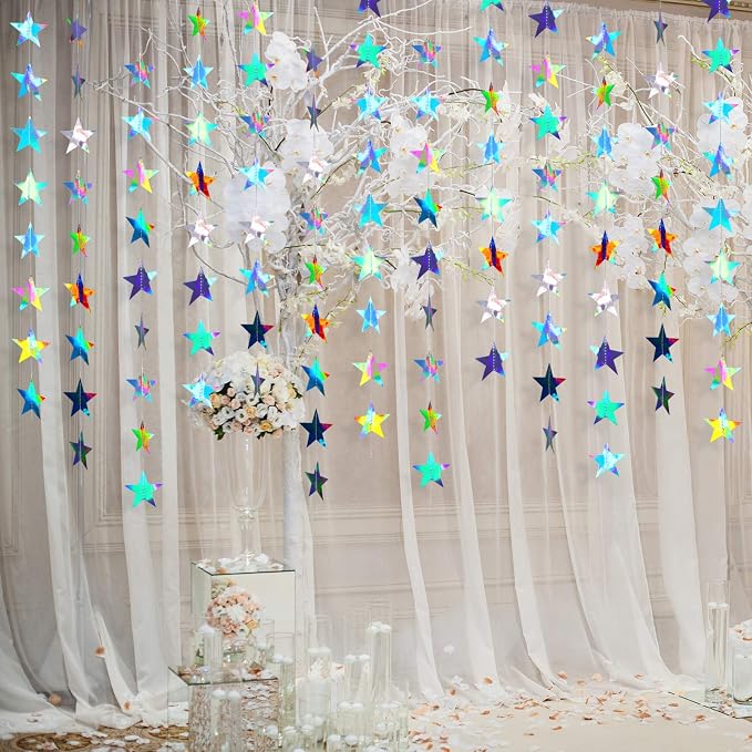 Patelai 130 ft Star Garland Banner Decor, Holographic Iridescent - Image 4