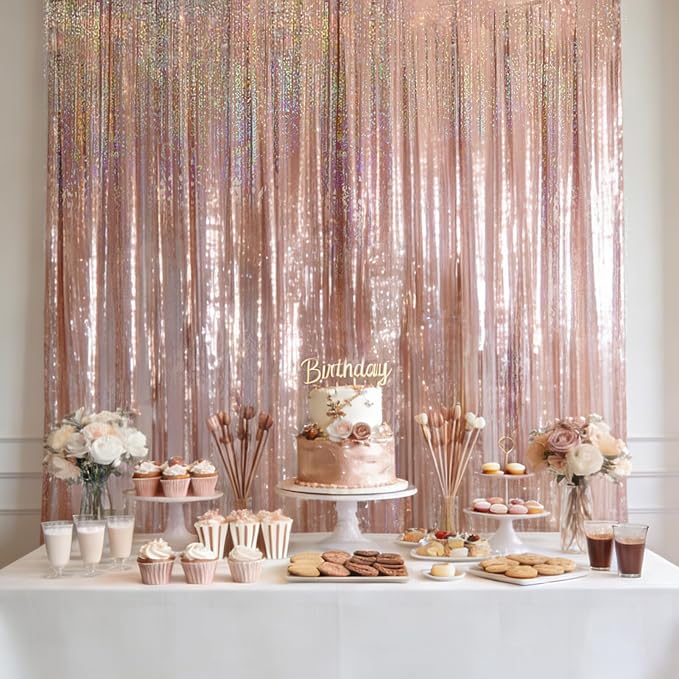 4 Packs Rose Gold Foil Fringe Curtain, Rose Gold Glitter Metallic Tinsel - Image 4