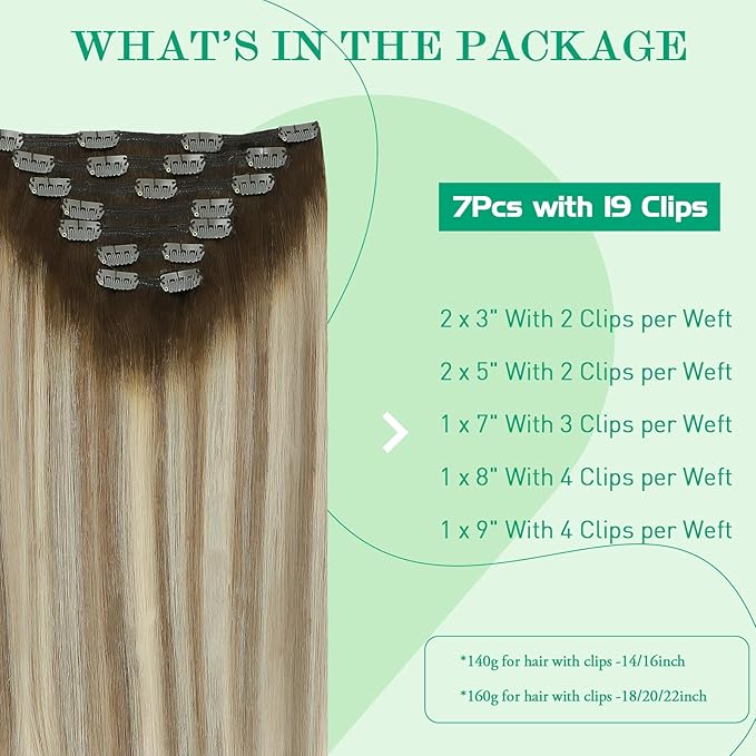 SURNEL Balayage Clip in Hair Extensions Human Hair Clip Extensions 22 Inch 7pcs 160g Walnut Brown to Ash Brown and Golden Blonde Real Human Hair Extensions Clip ins(7C#3/8/22-22'')