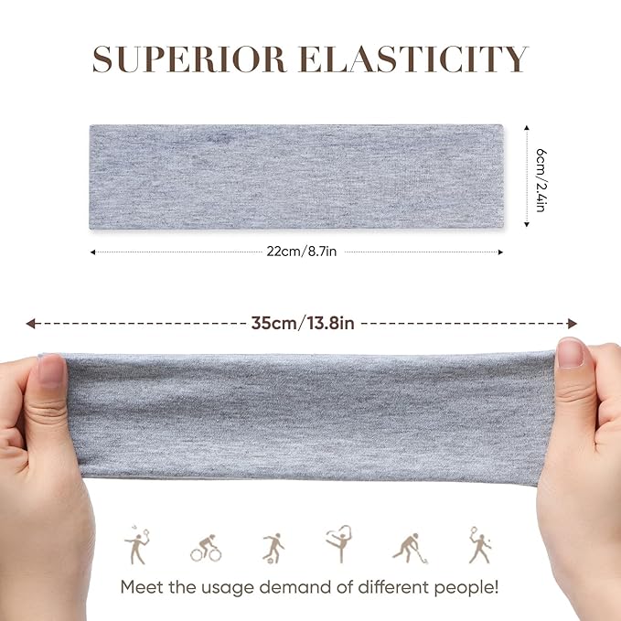 9 Pack Headbands for Women Non Slip - Elastic Cotton Fabric - Sweat Absorption - Soft Cloth Hair Bands for Women's Hair, Stretchy Sports Headbands for Workout Yoga Gym - F