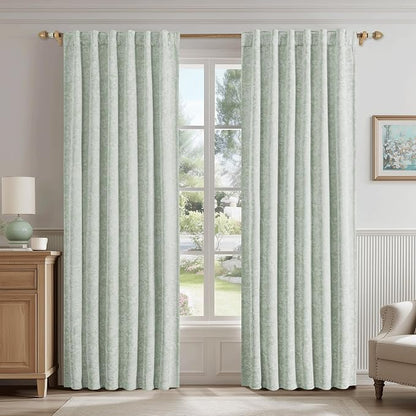 Beauoop Green Floral Jacquard Blackout Curtains - Image 2