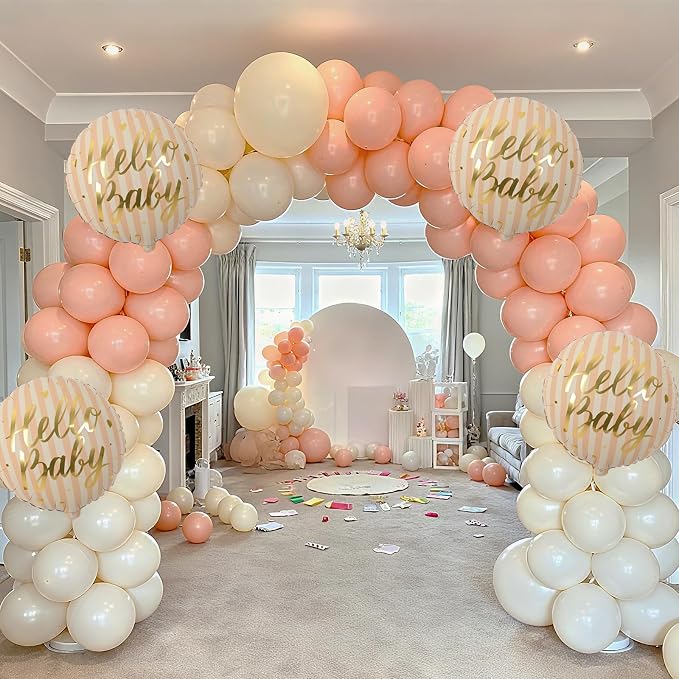 18" Hello Baby Foil Balloons for Welcome Baby Party Decorations, Peach Beige - Image 6