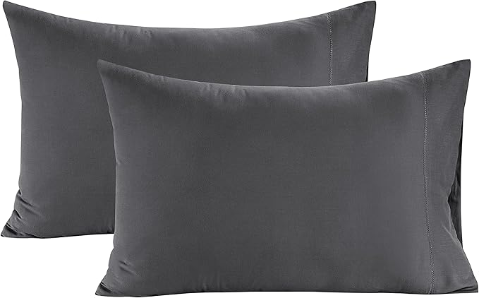 Lane Linen 100% Organic Cotton Pillow Cases Standard Size Set of 2 (20"x26") - Cotton Pillowcases Standard Size - Soft Black Pillow Cases Set of 2 - Standard Pillowcase Pack of 2 - Charcoal