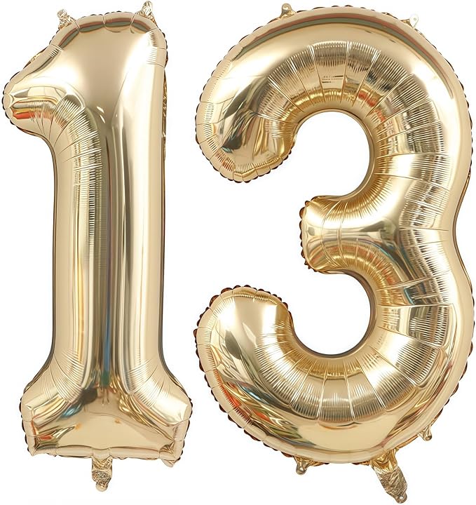 Champagne Gold 13 Balloon Number, 40 Inch Light Gold 13 Balloons Big Foil Mylar by BBPOOL