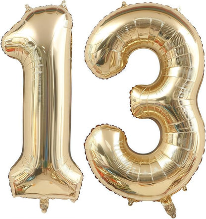 Champagne Gold 13 Balloon Number, 40 Inch Light Gold 13 Balloons Big Foil Mylar by BBPOOL