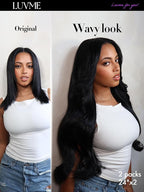 LUVME Body Wave Seamless 2 Pack 220g 14Pcs Clip in Hair Extensions Full Max with 24inch Remy Human Hair Extensions, Natural Black 100% Real Soft Hair