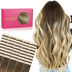 WENNALIFE Tape in Hair Extensions Human Hair, 40pcs 80g 12 inch Ombre Walnut Brown to Ash Brown and Bleach Blonde Hair Extensions Real Human Hair Straight Tape in Extensions Real Human Hair Extensions