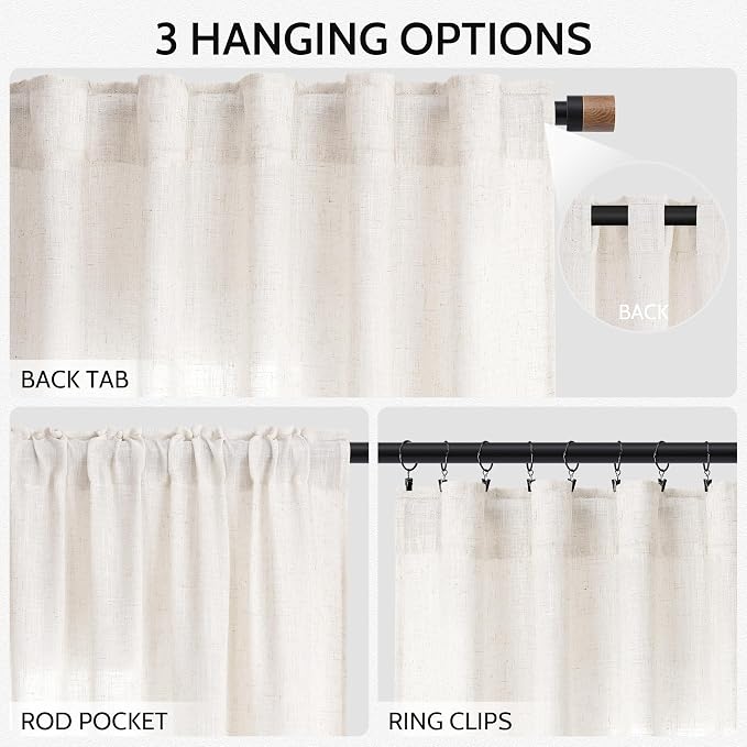 Ivory White Linen Curtains for Living Room 100 Inches Long Light Filtering Semi - Image 2