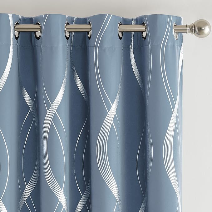 NICETOWN Dusty Blue Patterned Stripe Curtains - Image 3