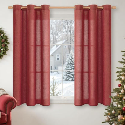 YoungsTex 48 Inch Length Burgundy Red Linen Curtains by YoungsTex