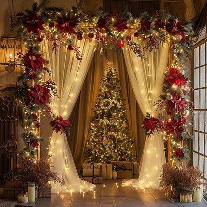 Tulle Backdrop Curtains with Lights Sheer Ivory Curtain Backdrop 20x8ft | Tulle - Image 7