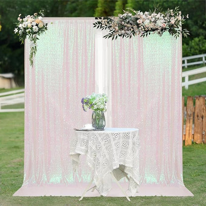 PartyDelight Iridescent White Sequin Backdrop Curtains 5x10ft 2 Panels | 4 Inch - Image 6