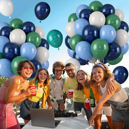 Navy Blue Dark Blue Green White Latex Balloons, 12 Inch, - Image 6