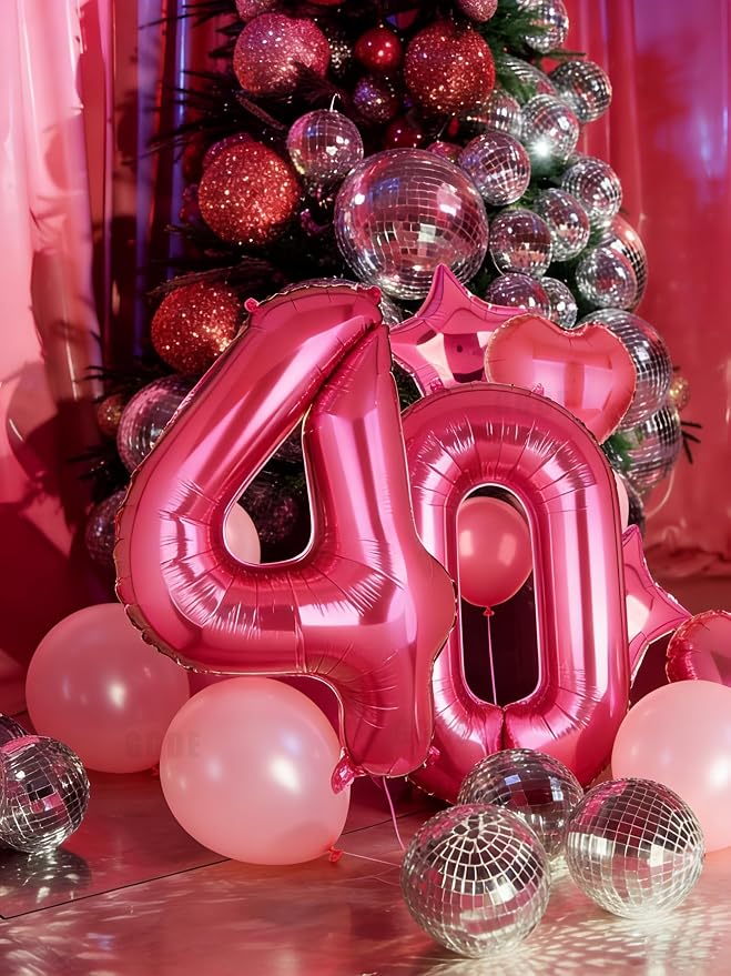 40 Inch Number Balloon Hot Pink 40 Set Pink Theme 40th Birthday Decor 10Pcs | - Image 4