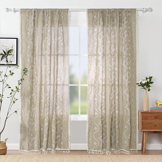 Schweek Boho Floral Curtains 96 Inches Length 2 Panels - Image 2