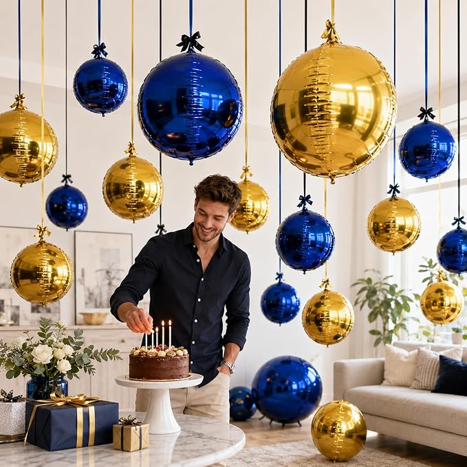 Navy Gold Round Foil Balloons - Image 7