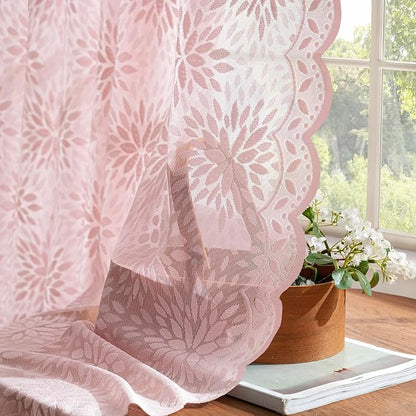 MIULEE Vintage Floral Scalloped Lace Curtains, Light Pink 52" W x 36" L | 2 - Image 4