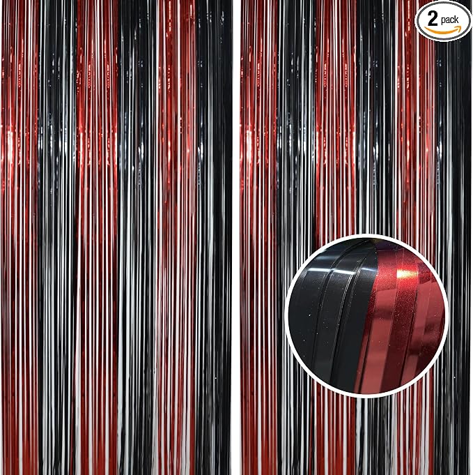 BRAVESHINE Party Streamers Fringe Backdrop | Red and Black Foil Curtain | 2 by BRAVESHINE