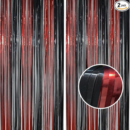BRAVESHINE Party Streamers Fringe Backdrop | Red and Black Foil Curtain | 2 by BRAVESHINE
