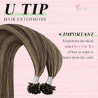 YoungSee U Tip Hair Extensions Human Hair Brown with Blonde U Tip Hair Extensions Highlight Ktip Human Hair Extension Brown Hot Fusion Extension Highlight Utip Extension 22In for Long Hair 1G/S 50G