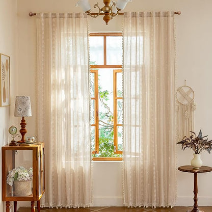 Boho Curtains - for Living Room Farmhouse Sping Linen Blend Patterned Light - Image 2