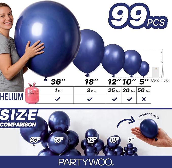 PartyWoo Navy Blue Balloons 99pcs Dark Blue Color 36 18 12 10 5 Inch | 36 18 12 - Image 6