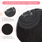 Clip in Bangs 100% Real Human Hair, French Bangs Hair Clip, Fake Bang Fringe with Temples Hairpieces for Women Daily Wear (Natural Black, French Bangs)