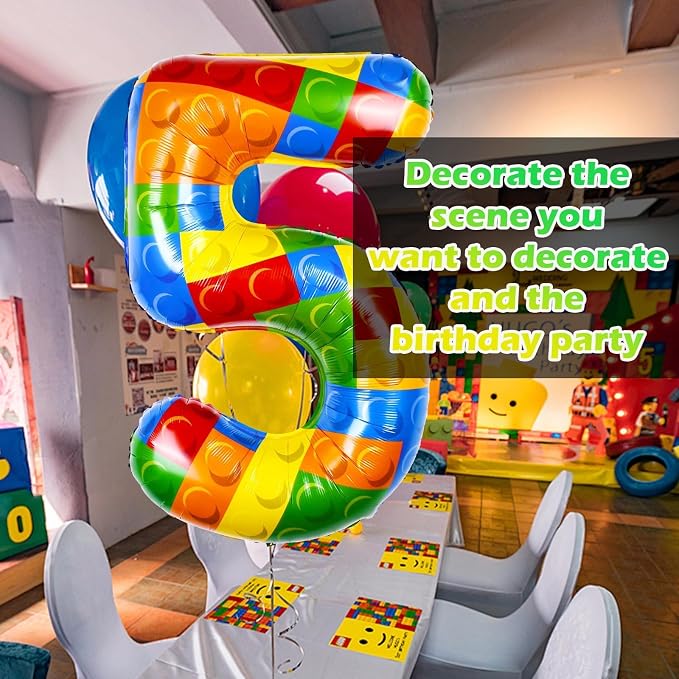 40 Inch Building Block Number Balloon Colorful Block Foil Balloons Block Themed - Image 4
