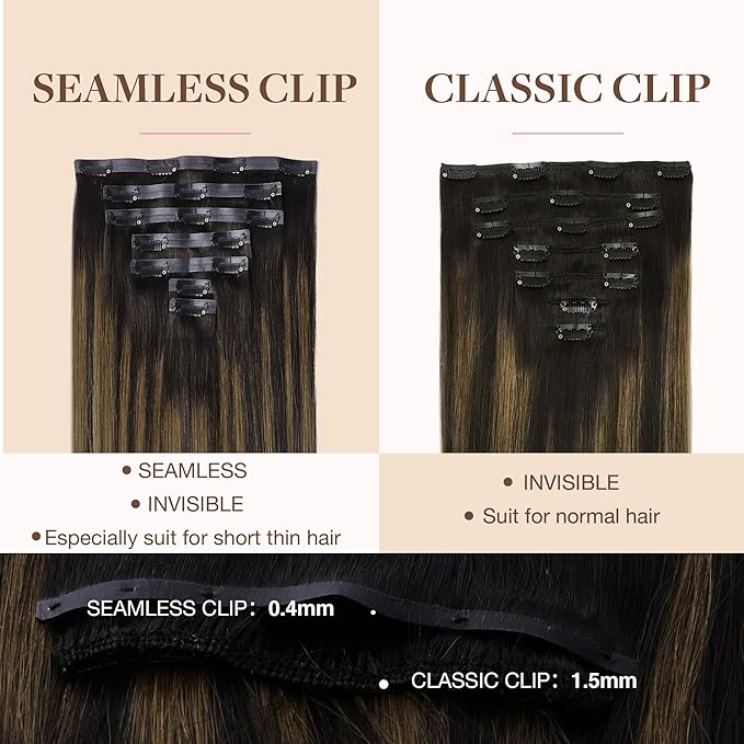 GOO GOO Clip in Hair Extensions Real Human Hair, Remy Human Hair Extensions Clip ins for Women, Natural Human Hair, 18inch 110g 7Pcs, 2/6/2 Balayage Dark Brown to Chestnut Brown