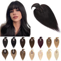SEGO Hair Toppers for Women Real Human Hair With Bangs, 7 * 13CM Silk Base 100% Remy Human Hair Clip in Top Wiglet Hairpieces Add Volume -18 Inch Natural Black