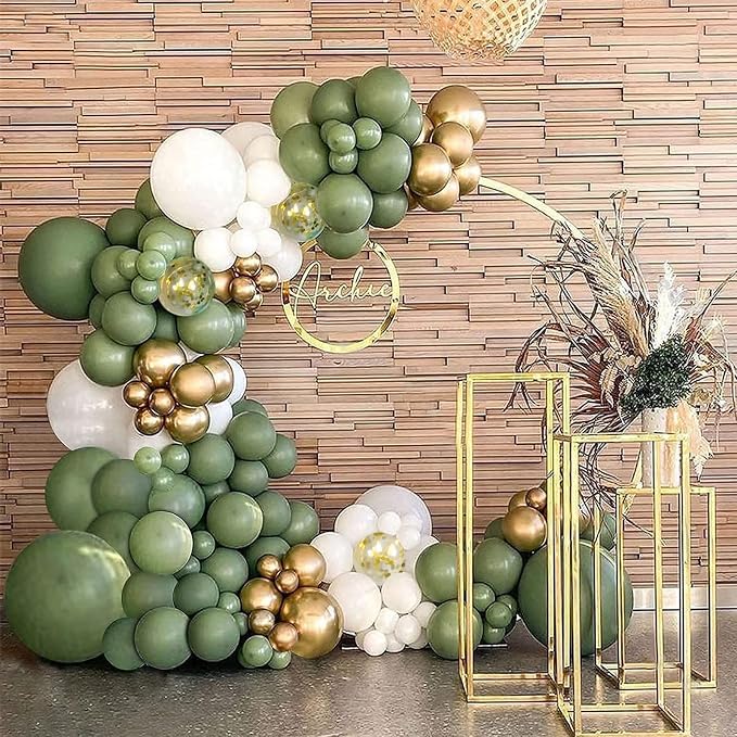 CANREVEL 125pcs Sage Green Balloon Garland Arch Kit White Gold Confetti - Image 3