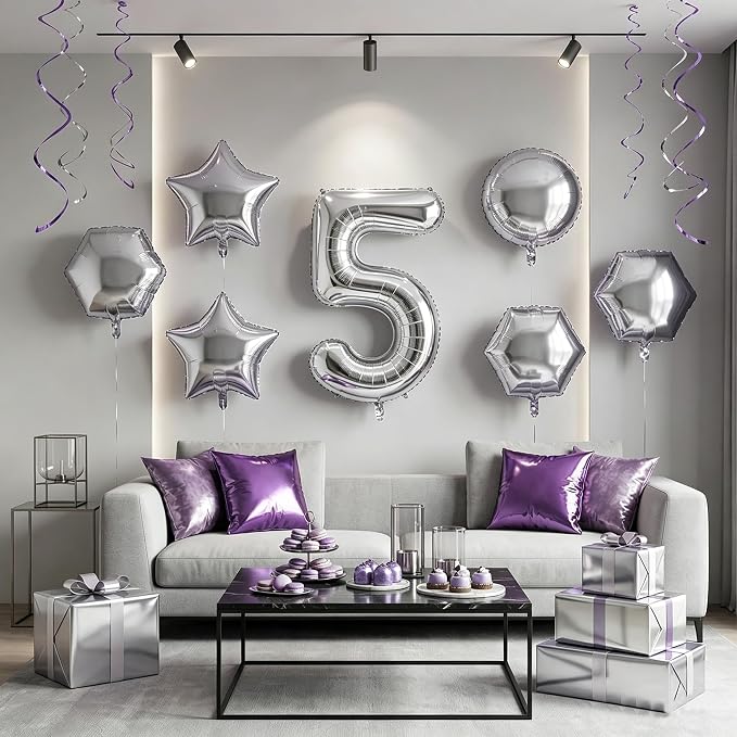 Number Balloons Silver Party Balloon - Image 7
