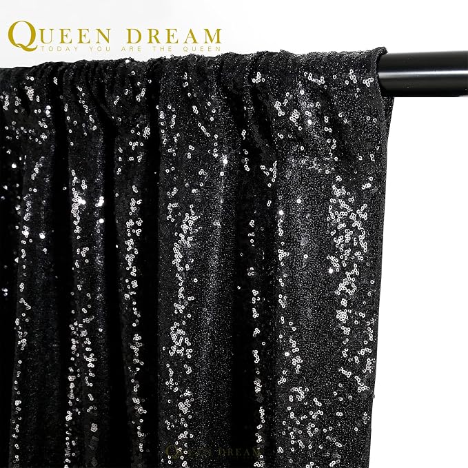 Black Sequin Backdrop 2 Panels 2FTx8FT Halloween Party Backdrop Curtains | - Image 6