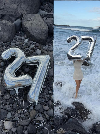 17 Balloon Number 40 Inch Silver Balloons - Image 4