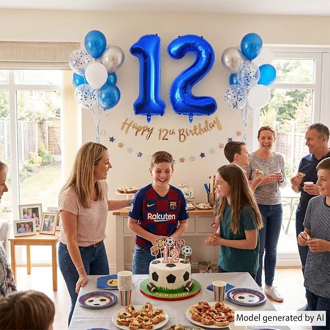 Navy Blue Number 12 Balloon 40 Inch, Shiny Foil Double Digit Party Supplies | - Image 7