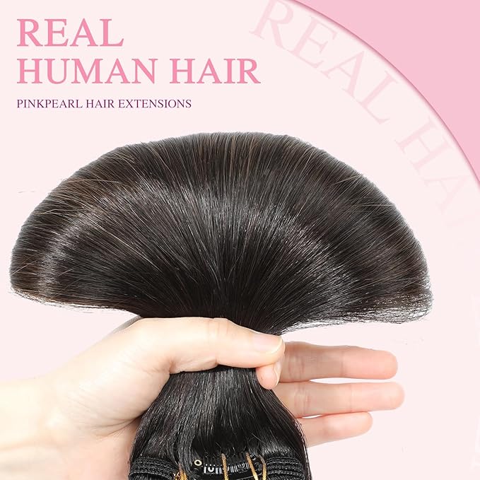 PINKPEARL Clip in Hair Extensions Real Human Hair #1B/4/27 Balayage Natural Black to Chocolate Brown and Caramel Blonde Clip in Hair 7pcs 120g 14inch Human Hair Extensios Clip ins(#1B/4/27-14)