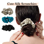 MulberrySilk Scrunchies for Women Hair Ties for Sleep and Night Hair Sleep, Women Grils Silk Hair Ties 3 Pack（Black,Taupe,Peacock blue）