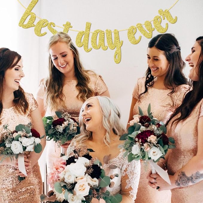 Qttier Best Day Ever Banner, Wedding Banner, | Gold Glitter Wedding Reception - Image 6